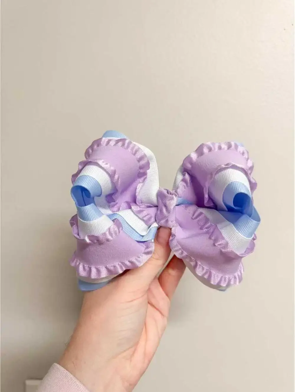 Blue Purple & White Ruffle Hair Bow | 5 Inch Boutique Hair Bow